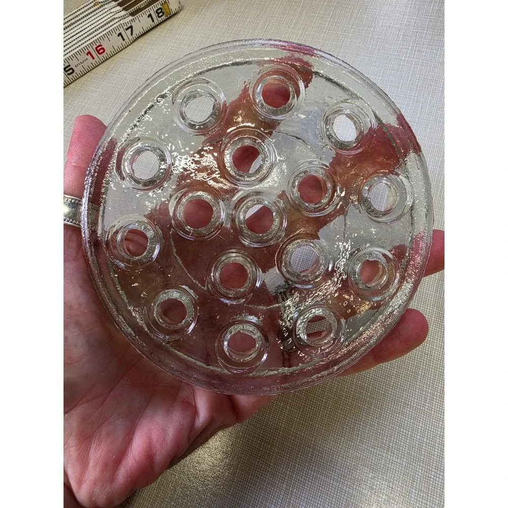 Vintage Clear Glass Flower Frog Set 2 Round Multi Hole Floral Arranger Inserts